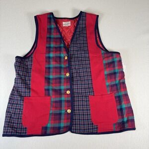 Susan Bristol Patchwork Vest Womens Sz 2X Plaid Cottagecore Prairie Peasant‎ NWT